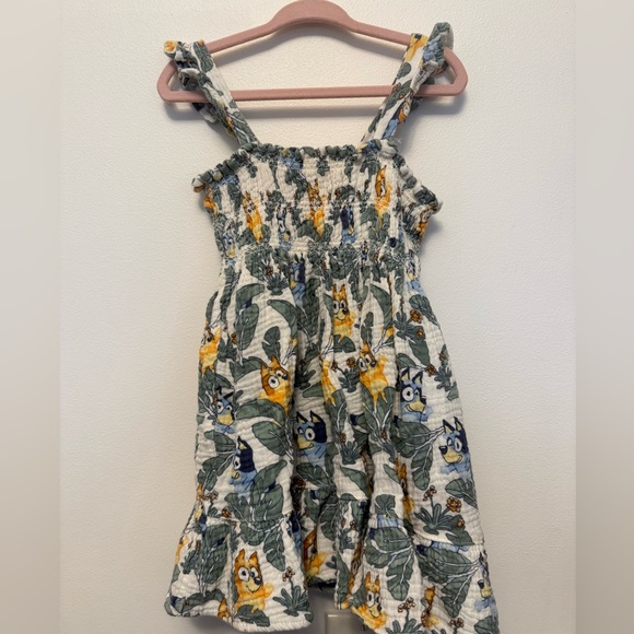 Kids Leaf Print Dress with Cartoon Dogs - Picture 1 of 4